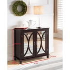 Espresso Wood Entryway Console Sofa Table, Mirrored Doors