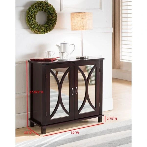 Espresso Wood Entryway Console Sofa Table, Mirrored Doors