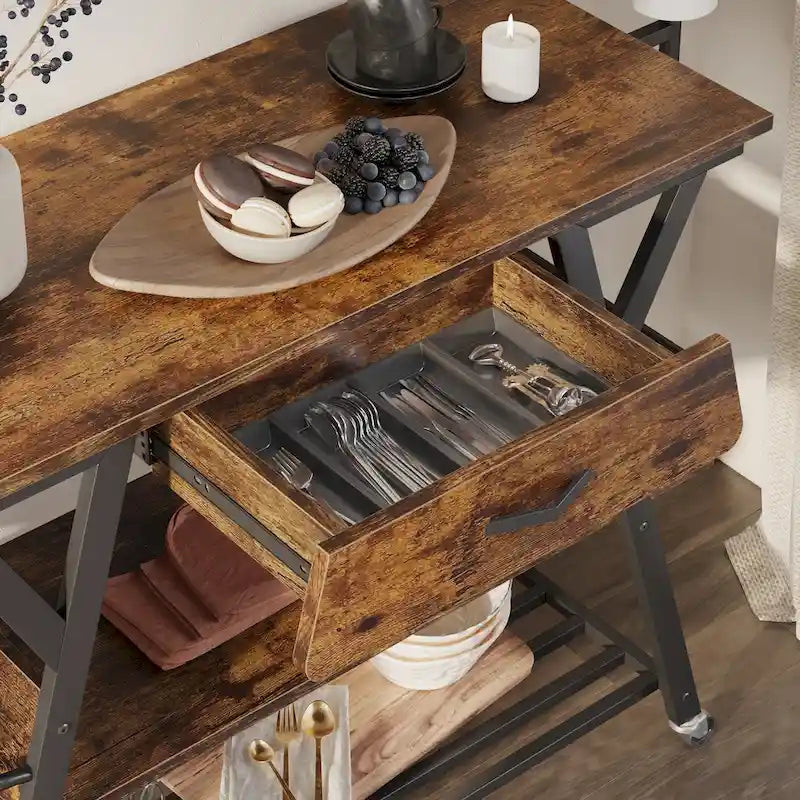 41.7 inch Wide Rolling Kitchen Island with Drawer - 41.7 inch