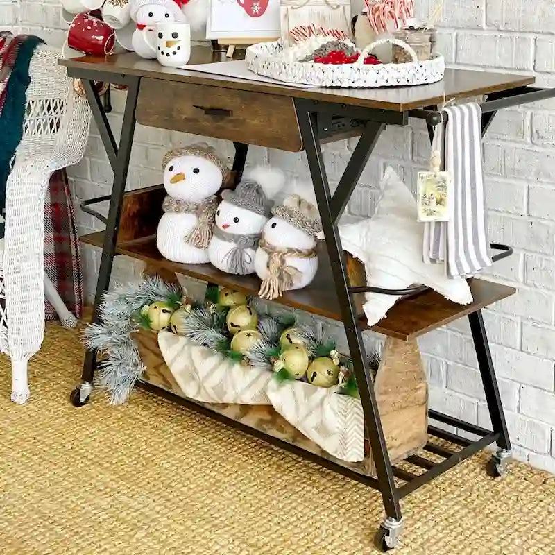 41.7 inch Wide Rolling Kitchen Island with Drawer - 41.7 inch