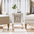Mirrored Nightstand Clock End Table Silver Bedside Table Living Room - 19x13x25
