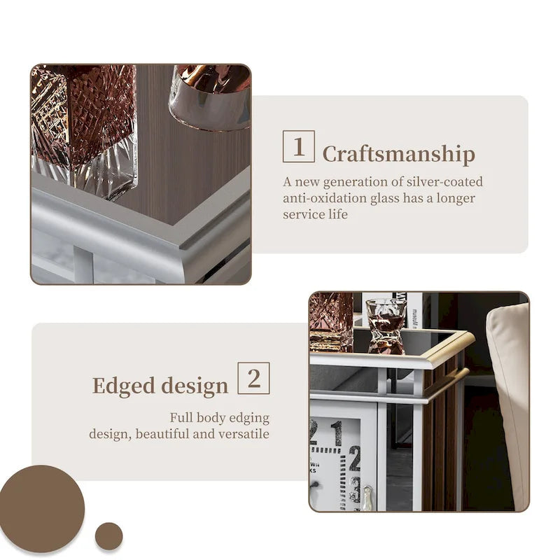 Mirrored Nightstand Clock End Table Silver Bedside Table Living Room - 19x13x25