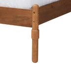 Thatcher Mid-Century Modern Walnut Brown Finished Wood Queen Size Platform Bed with Woven Rattan