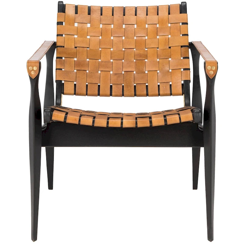 SAFAVIEH Couture Zenica Leather Safari Chair - 24.5 W x 30 L x 30 H - 25W x 30D x 30H