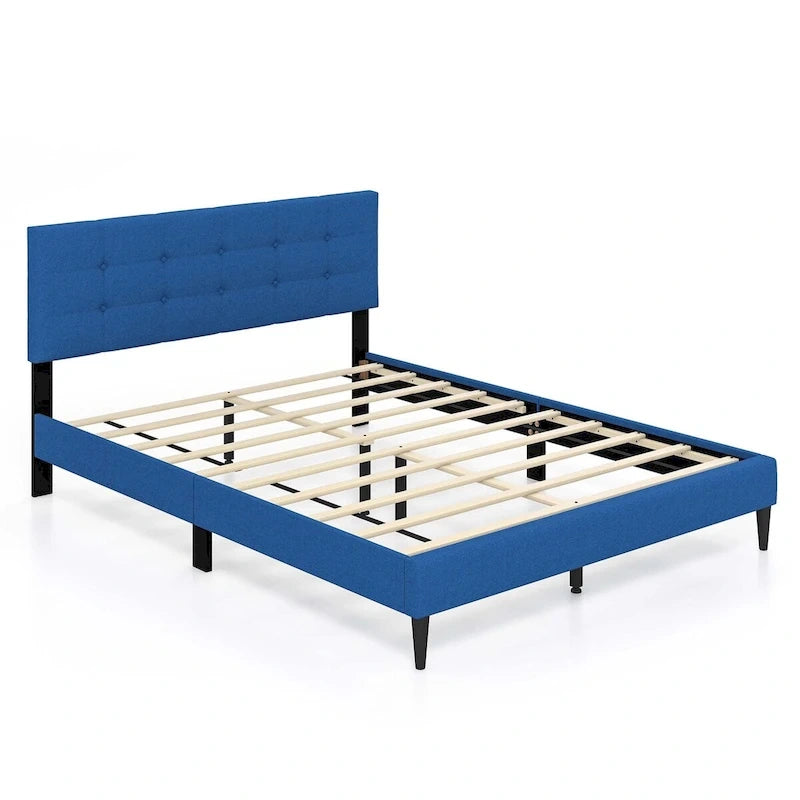 Costway Queen Upholstered Platform Bed Mattress Foundation Button