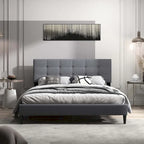 Costway Queen Upholstered Platform Bed Mattress Foundation Button