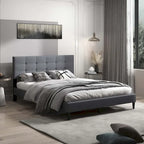 Costway Queen Upholstered Platform Bed Mattress Foundation Button