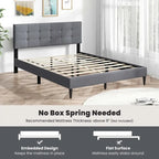 Costway Queen Upholstered Platform Bed Mattress Foundation Button