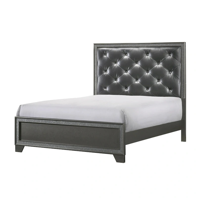 Hoyt Dark Gray Faux Leather Upholstered Tufted King Panel Bed