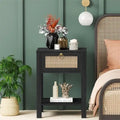 White Nightstand Set of 2 Rattan Decor Drawer