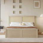 Harper&Bright Designs Rattan Headboard Storage Platform Bed with 4 Drawers