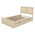 Harper&Bright Designs Rattan Headboard Storage Platform Bed with 4 Drawers