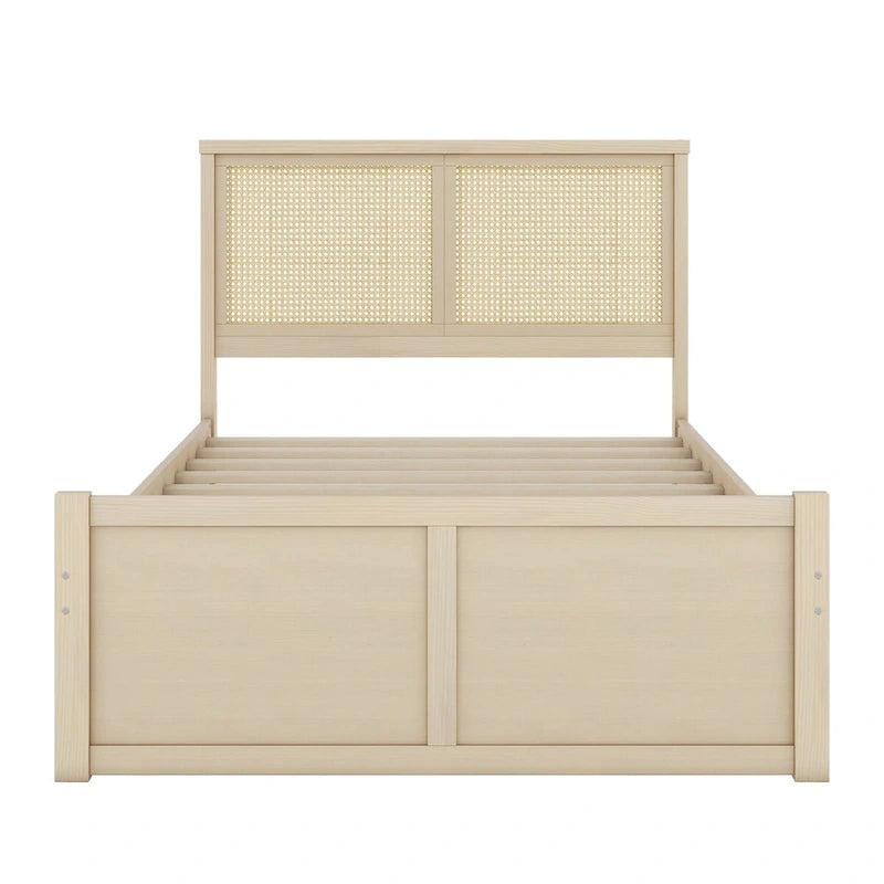 Harper&Bright Designs Rattan Headboard Storage Platform Bed with 4 Drawers