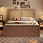 Harper&Bright Designs Rattan Headboard Storage Platform Bed with 4 Drawers