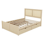 Harper&Bright Designs Rattan Headboard Storage Platform Bed with 4 Drawers