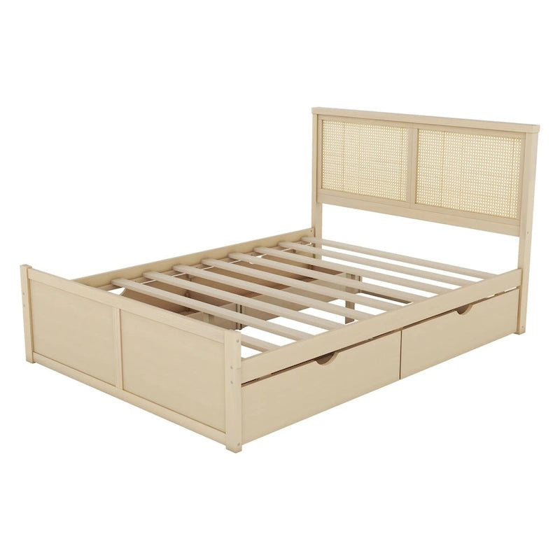 Harper&Bright Designs Rattan Headboard Storage Platform Bed with 4 Drawers