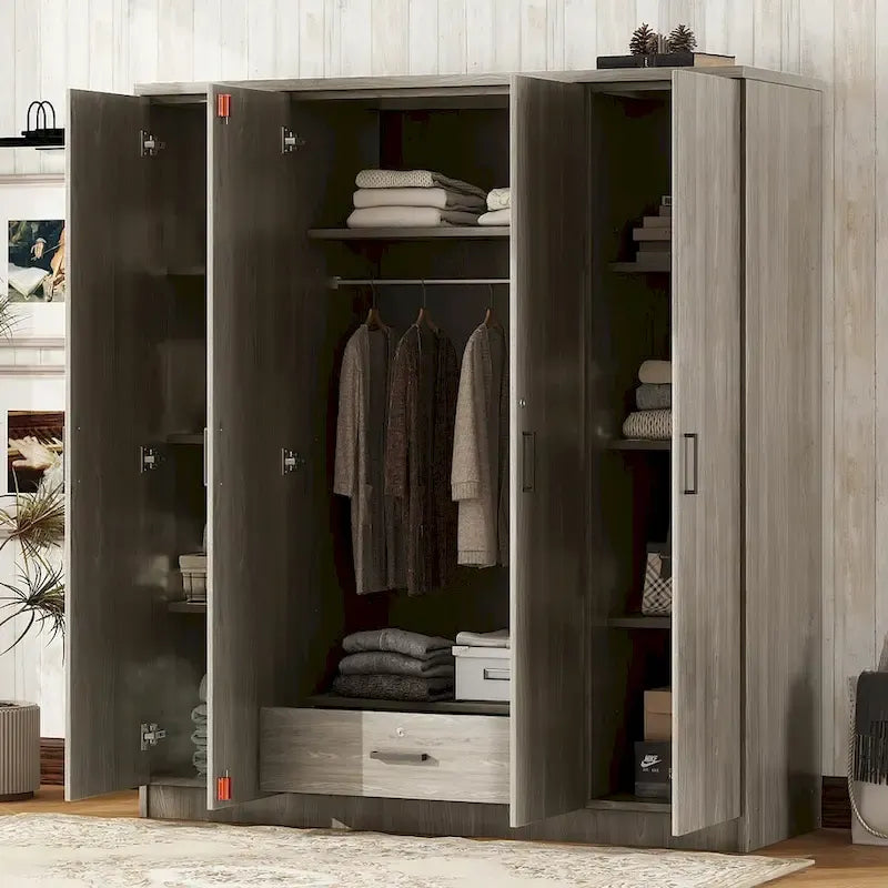 4-Door Wardrobe Armoires with 1 Drawer