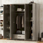 4-Door Wardrobe Armoires with 1 Drawer