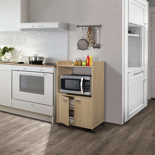 2-Door Kitchen Microwave Cart with Storage, Beech