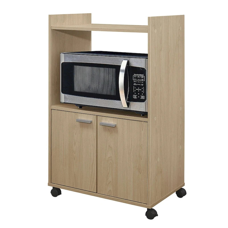 2-Door Kitchen Microwave Cart with Storage, Beech