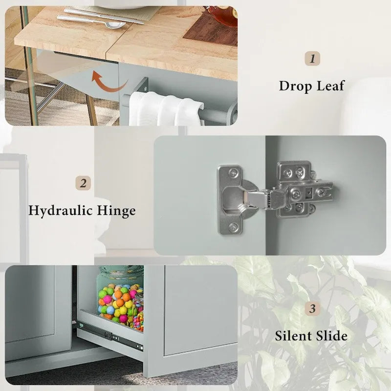 Kitchen Island on Wheels with Drop Leaf and 3 Tier Pull Out Organizer