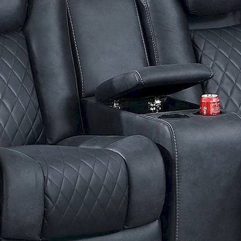 Elva 72 Inch Power Reclining Loveseat, Lift Top Storage Console, Blue