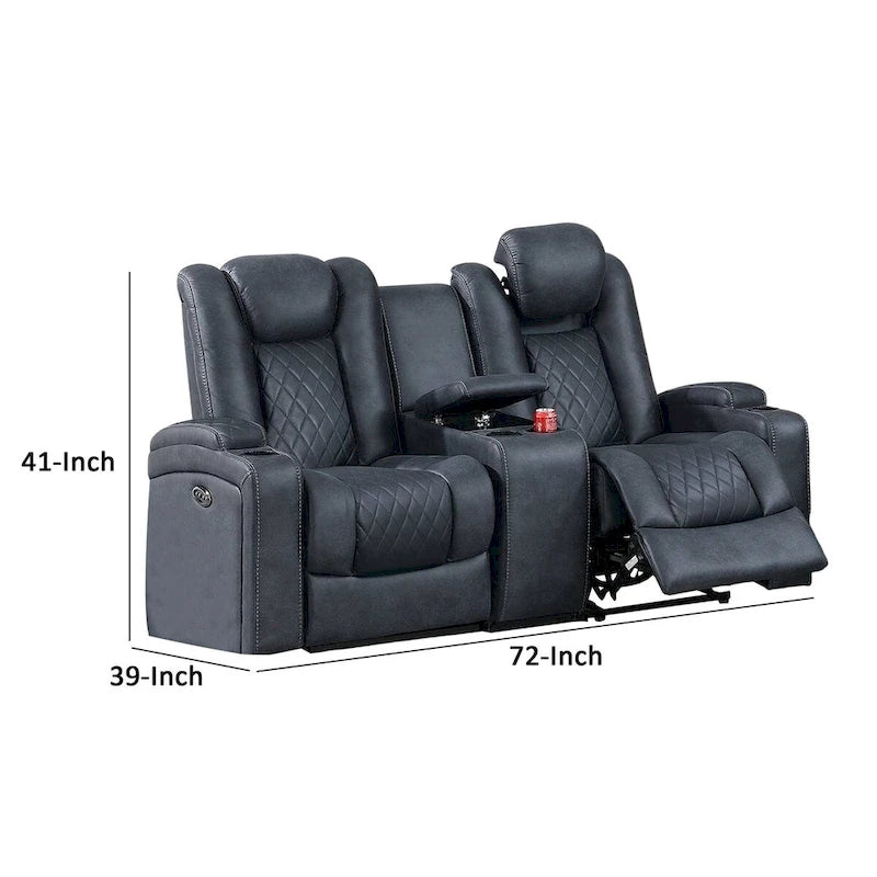 Elva 72 Inch Power Reclining Loveseat, Lift Top Storage Console, Blue