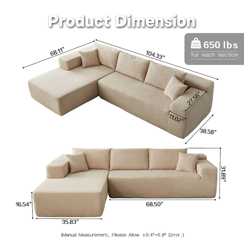 HOOOWOOO Modern L-shaped Modular Sectional Sofa with Chaise