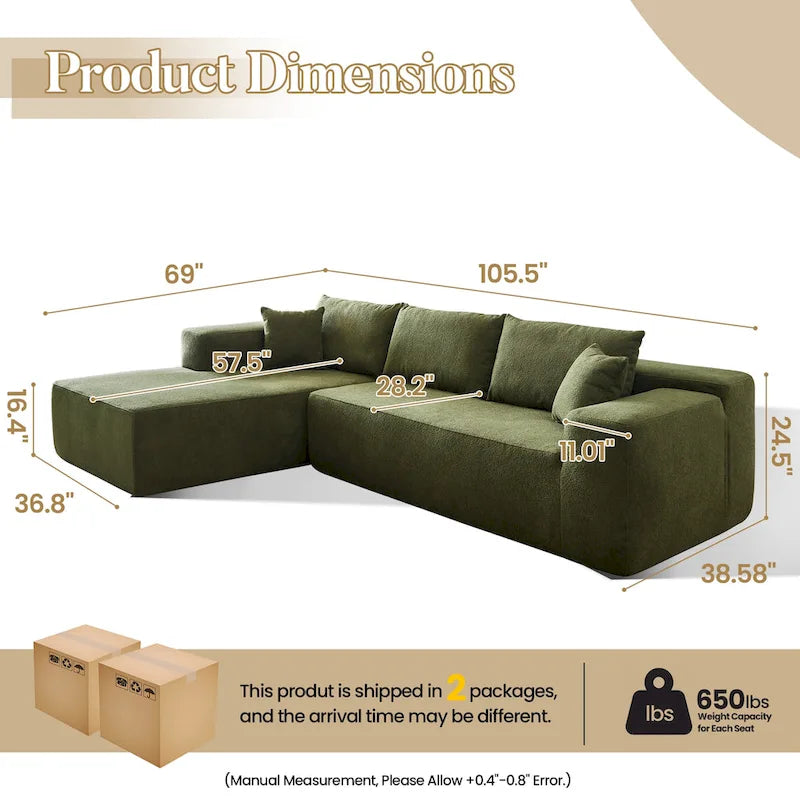 HOOOWOOO Modern L-shaped Modular Sectional Sofa with Chaise