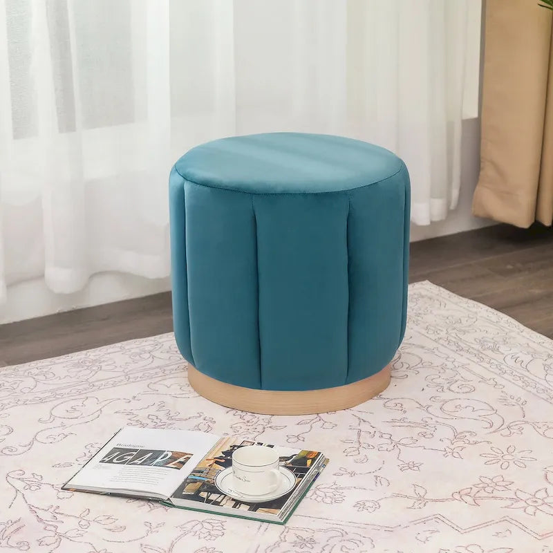 Adeco Round Upholstered Ottoman Flannelette Stool for Living Room