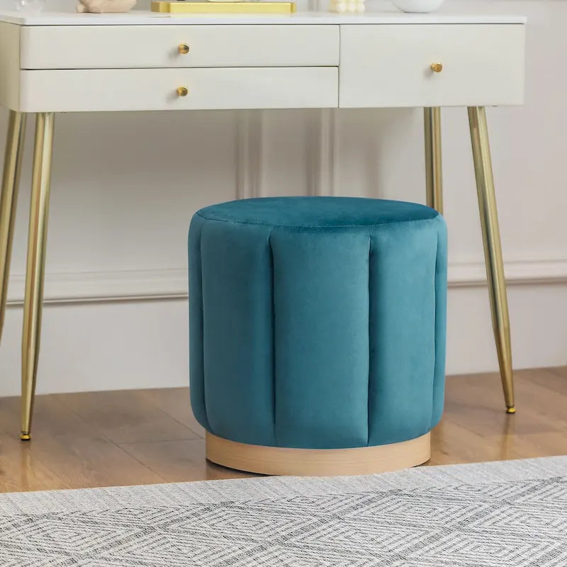 Adeco Round Upholstered Ottoman Flannelette Stool for Living Room