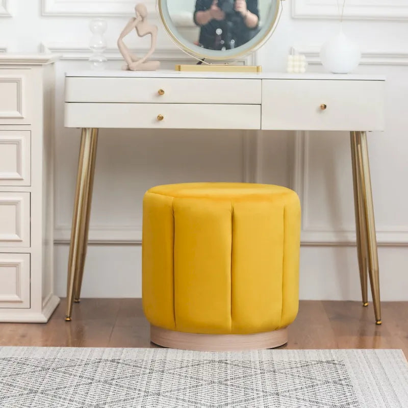 Adeco Round Upholstered Ottoman Flannelette Stool for Living Room