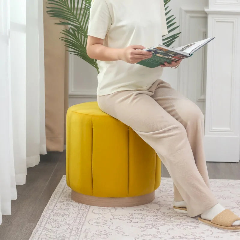 Adeco Round Upholstered Ottoman Flannelette Stool for Living Room