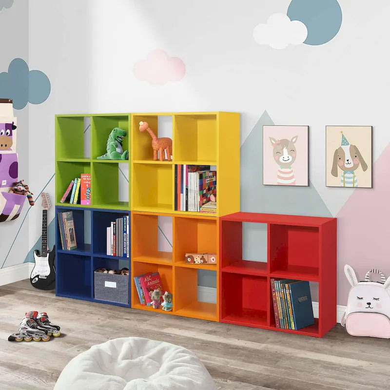 4-Cube Children's Bookcase, Kids Toy Storage Shelf Organizer, Yellow