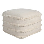 HomeRoots 18 Cream Cotton Tufted Cube Striped Pouf Ottoman