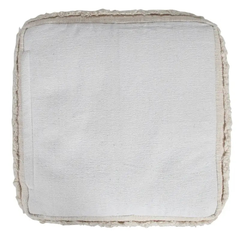 HomeRoots 18 Cream Cotton Tufted Cube Striped Pouf Ottoman