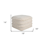 HomeRoots 18 Cream Cotton Tufted Cube Striped Pouf Ottoman
