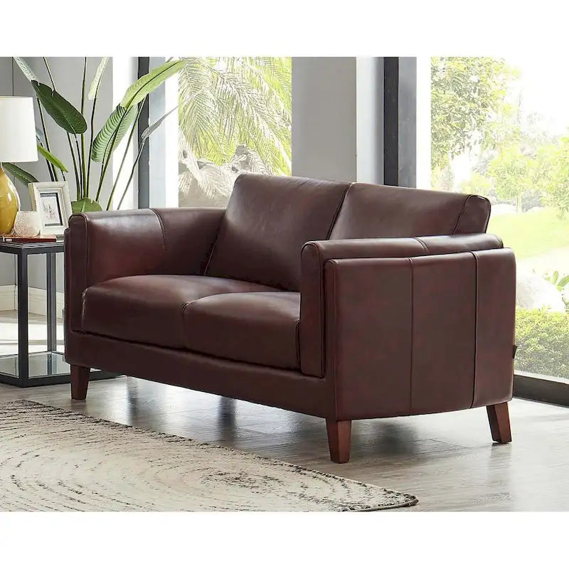 Hydeline Maui Top Grain Leather Loveseat With Feather, Memory Foam and Springs