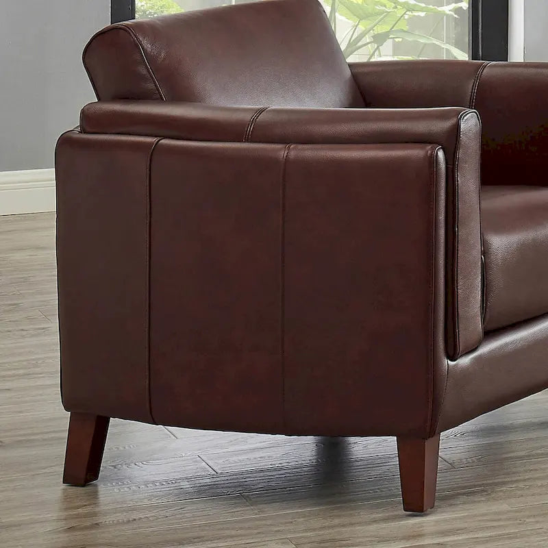 Hydeline Maui Top Grain Leather Loveseat With Feather, Memory Foam and Springs