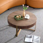 Modern 31.5 Round Coffee Table with Sturdy Metal Pedestal