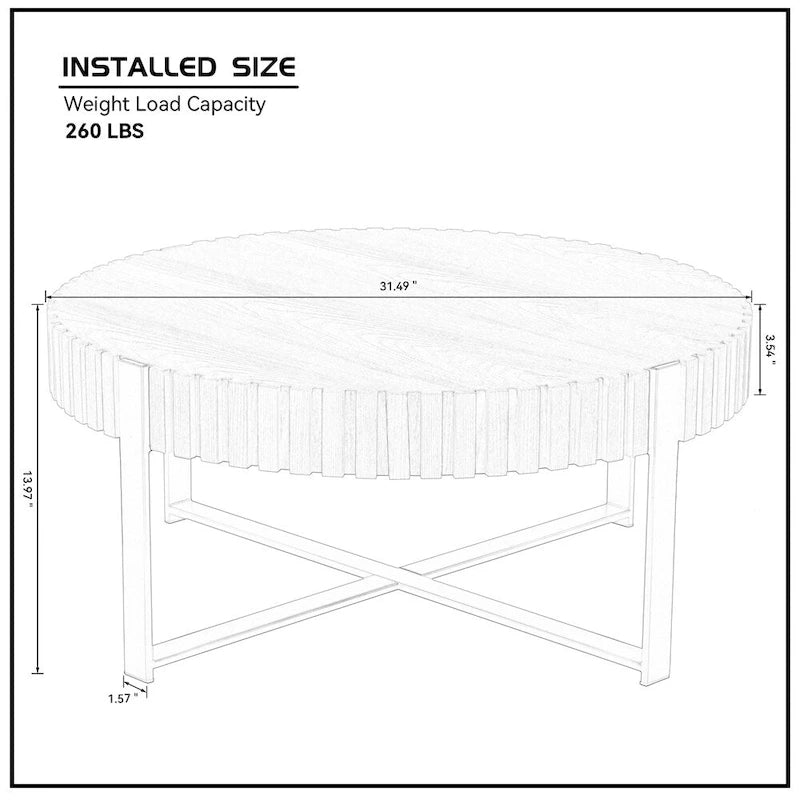 Modern 31.5 Round Coffee Table with Sturdy Metal Pedestal