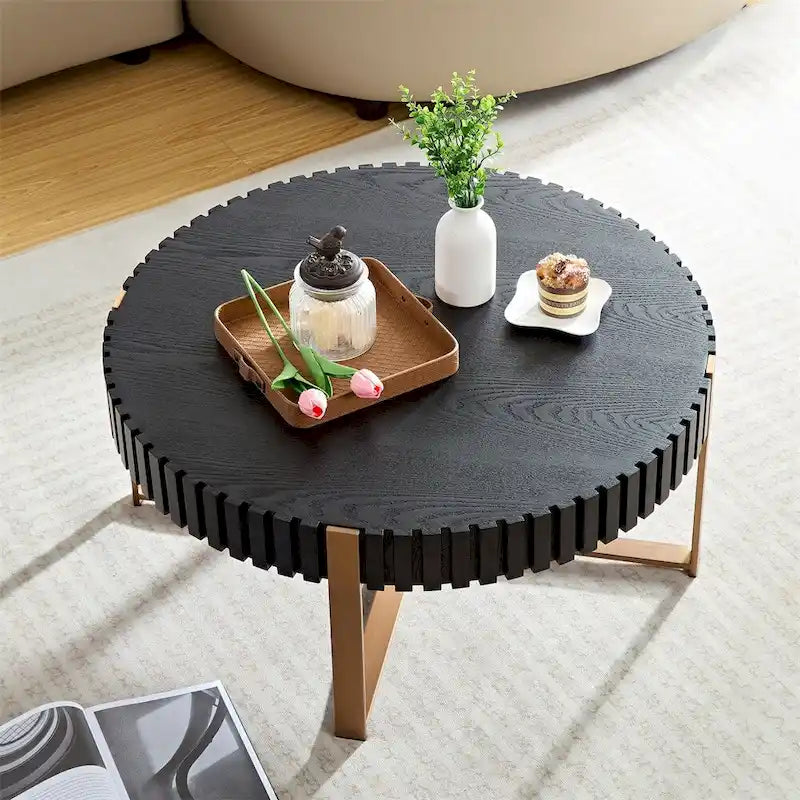 Modern 31.5 Round Coffee Table with Sturdy Metal Pedestal