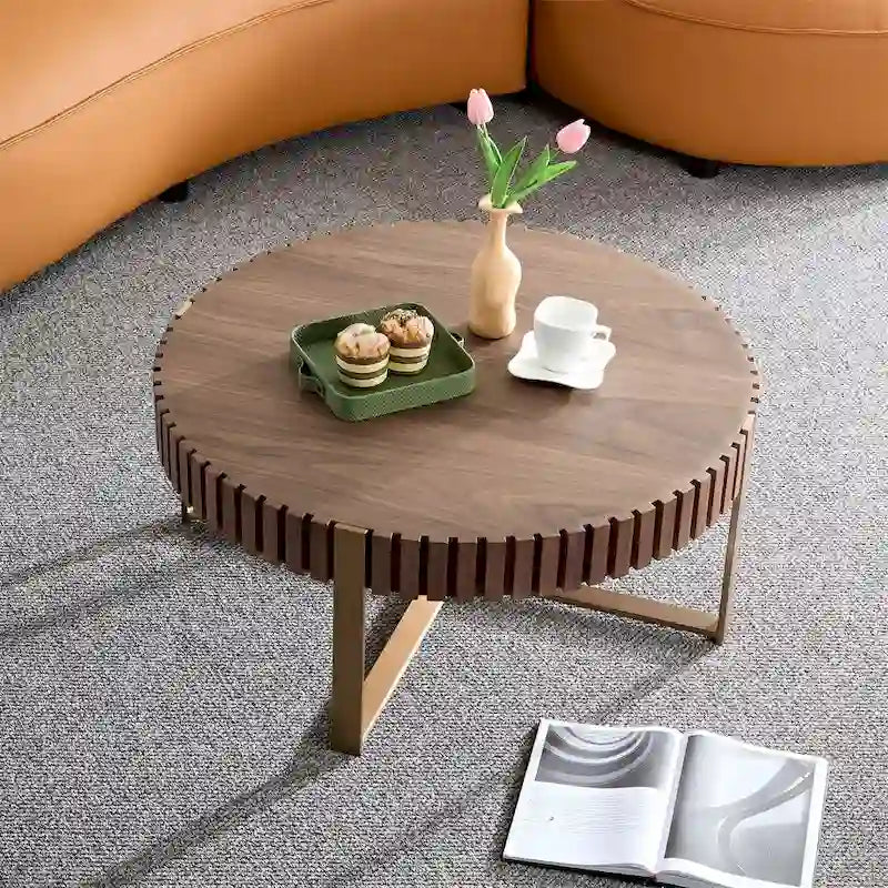 Modern 31.5 Round Coffee Table with Sturdy Metal Pedestal
