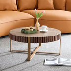 Modern 31.5 Round Coffee Table with Sturdy Metal Pedestal
