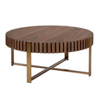 Modern 31.5 Round Coffee Table with Sturdy Metal Pedestal