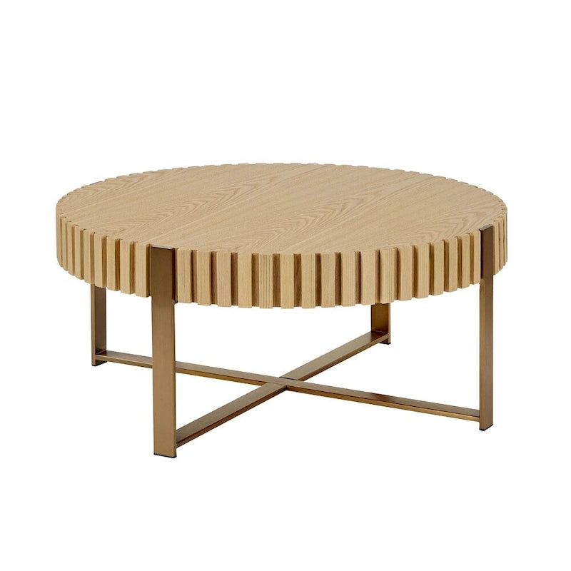 Modern 31.5 Round Coffee Table with Sturdy Metal Pedestal