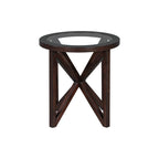 Modern simple glass coffee table, tempered glass coffee table solid wood base round transparent glass top