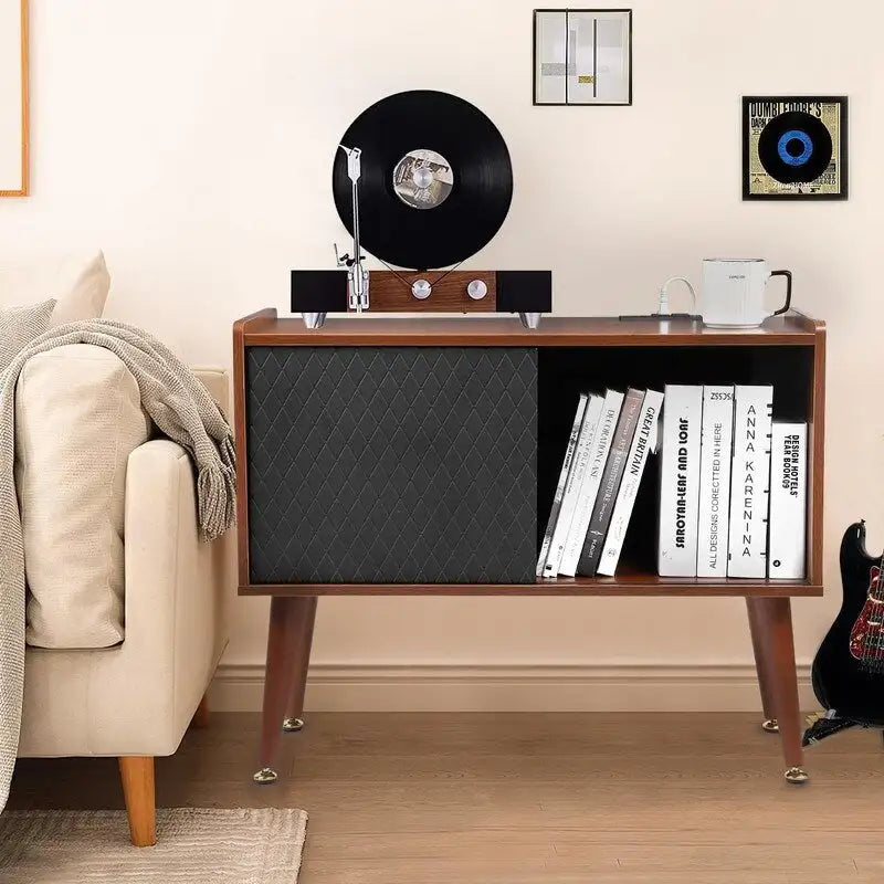 Record Player Stand with Charging Station and USB Ports - 14.5D x 31.5W x 25.5H