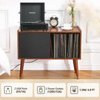 Record Player Stand with Charging Station and USB Ports - 14.5D x 31.5W x 25.5H