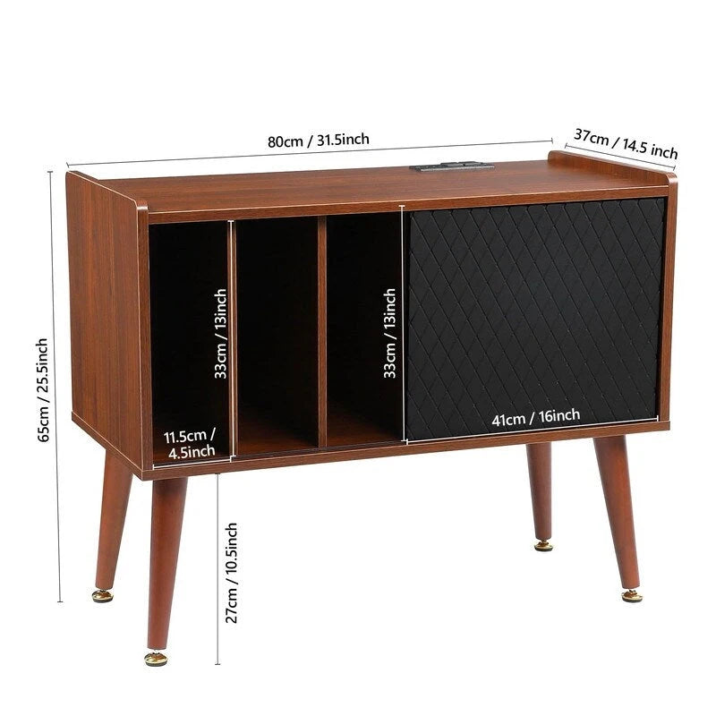 Record Player Stand with Charging Station and USB Ports - 14.5D x 31.5W x 25.5H